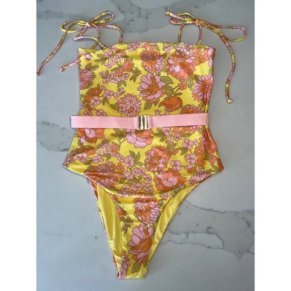 Anthropologie L*Space Lockhart Belted One-Piece Swimsuit Pink Yellow NWT - Picture 8 of 15